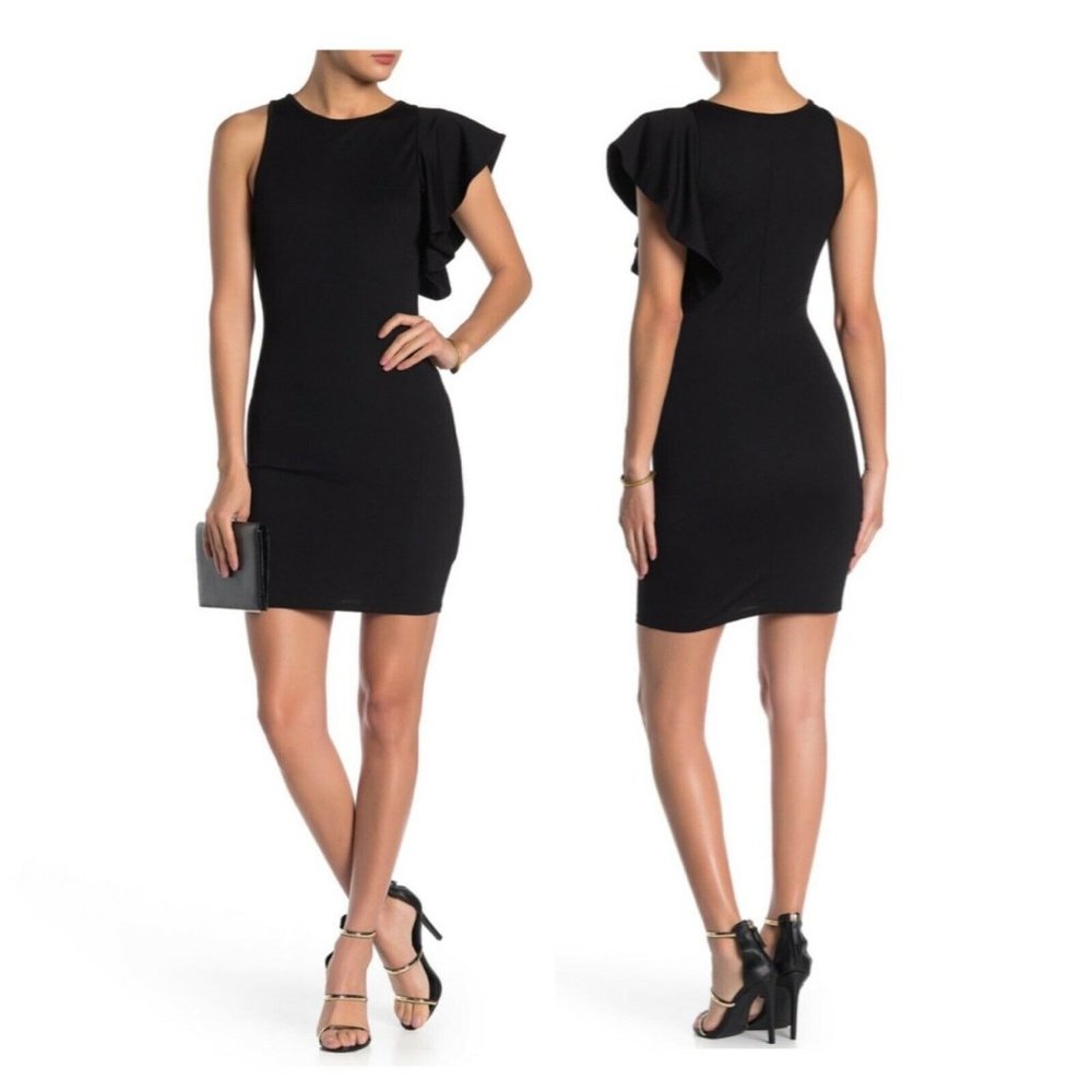 MAX & ASH Black Short Flutter Sleeve Slip On Dress